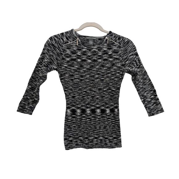 Chelsea & Theodore Fitted‎ Sweater Top S Gray Black Marled Shoulder Zip Stretch - Picture 1 of 8